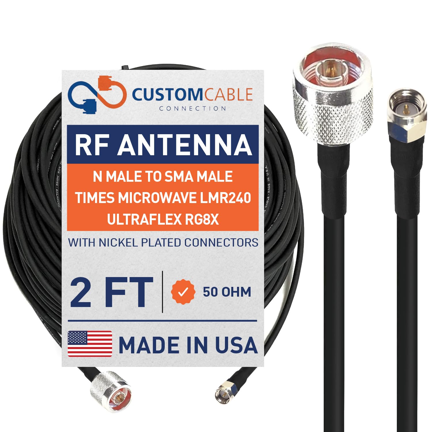 2 Foot N Male to SMA Male Times Microwave LMR240 Ultraflex 50 Ohm RG8X Cable Assembled by Custom Cable Connection-image-45