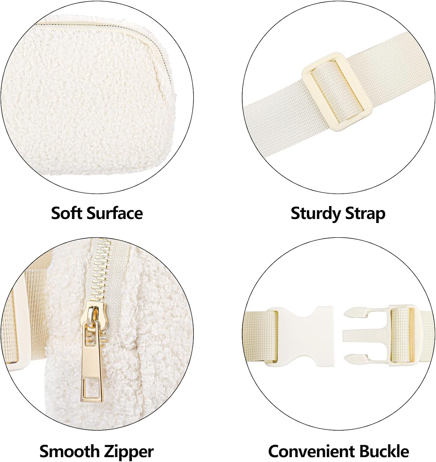 Fleece Belt Bag with Adjustable Strap for Women and Men Crossbody Fanny Bag Bum Bag, Waist Pack for Hiking Workout Sports Travel Beige image 4