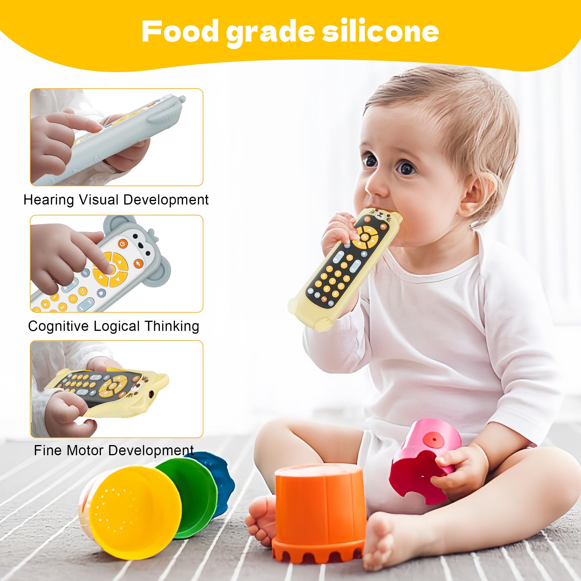 Caterbee Baby TV Remote Control Toy with Musical and Light (White)