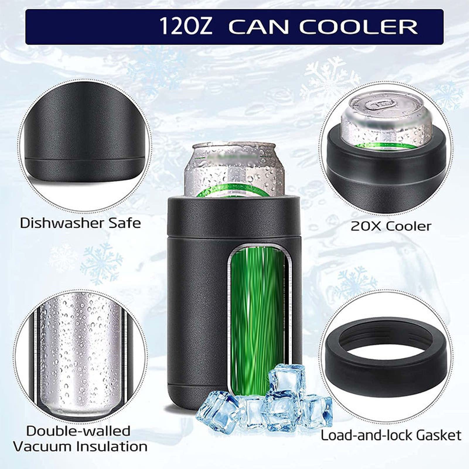 XHTLLO Stainless Steel Beer Can with Bottle Opener, Double-Walled Insulated Cola Holder for Home and Outdoor Camping