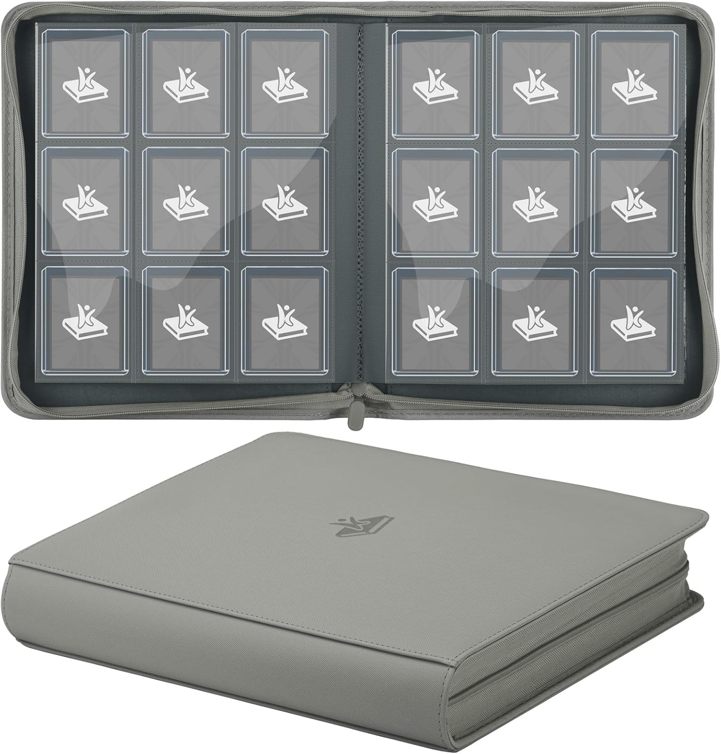 Toploader binder, Trading Card Binder, Premium 9 Pocket Top loader Binder Card Album, Holds 288 Rigid 3"x4" Toploaders Hard Cases Storage Organizer for TCG, MTG, Yugioh & Sports Trading Cards（Gray）
