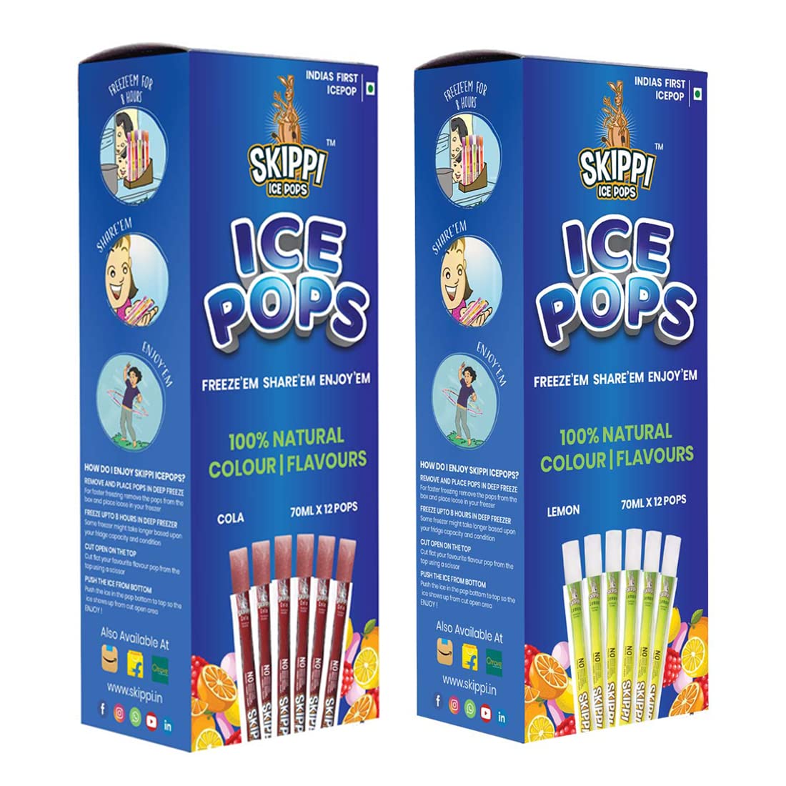 Skippi Ice Pops 100% Natural Freezer Pops, Juice Bars, Ice Pops - Cola & Lemon Flavors (12+12 Pops Boxes) - 12 Gm (B09PJGFV4S) Amazon Price History, Amazon Price Tracker