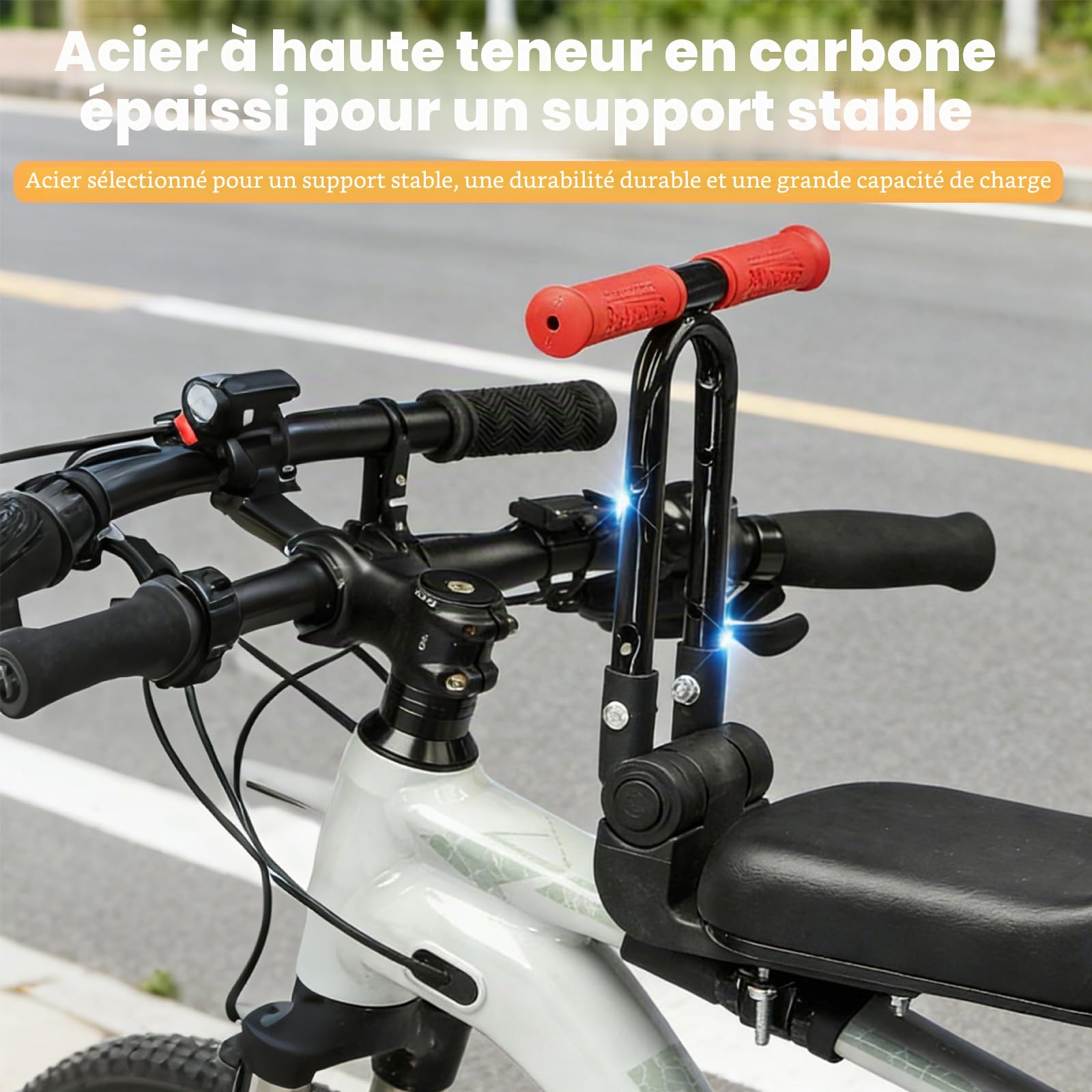 Lot de 3 Sièges de Vélo Monté à Avant pour Enfant avec Guidon et Repose-Pied, Ultra léger, Portable, Pliable, sans Outil