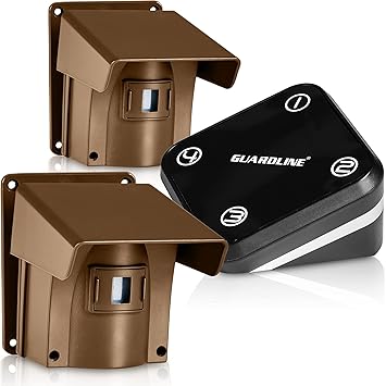 Guardline Wireless Driveway Alarm w/Two Sensors Kit. Top Rated Outdoor Weatherproof Motion Sensor/Detector- Best DIY WiFi Security Alert System- Protect Home, Perimeter, Yard, Garage, Gate, Pool.