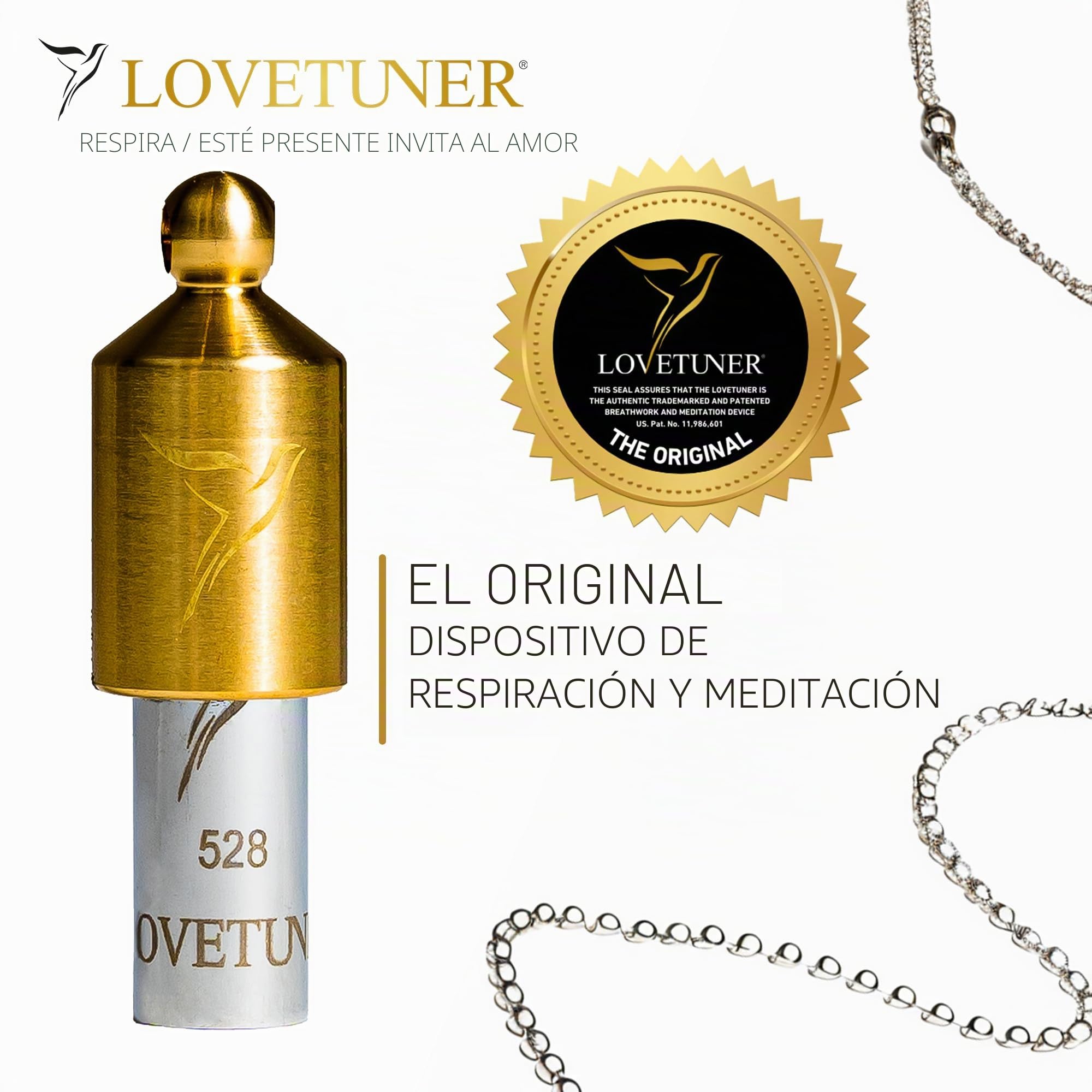 LOVETUNER Collar de afinación de meditación 528 hz Frecuencia del amor | Dispositivo de atención plena para aliviar la ansiedad y el estrés (Cadena de bolas de bronce)