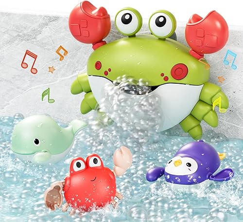 TUMAMA - Juguete de baño para bebé, máquina para hacer burbujas de baño con música, 3 juguetes de cuerda para bañera, juguete de agua de ducha de
