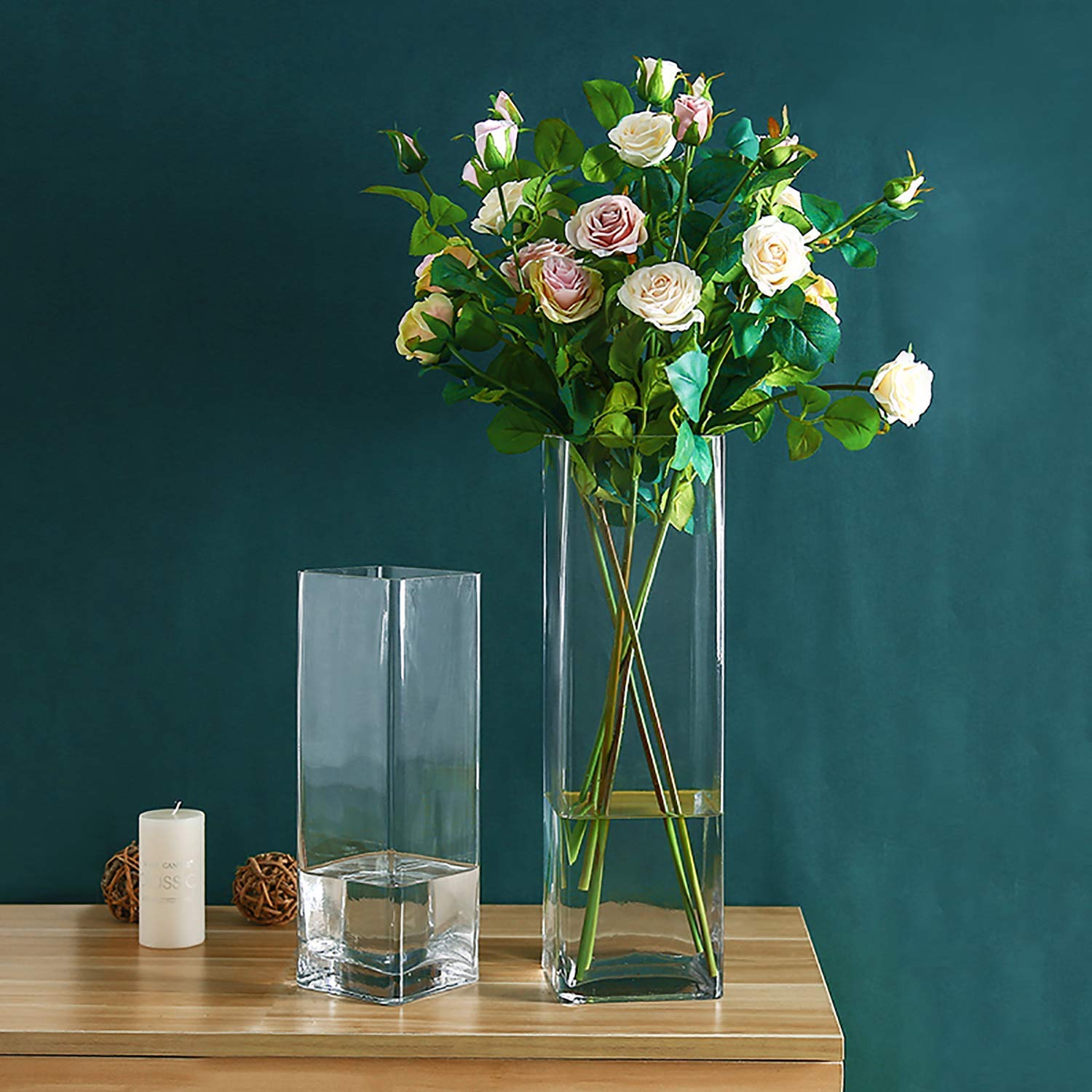 Buy CRAFTFRY Transparent Multipurpose Glass Tall Square Vase for