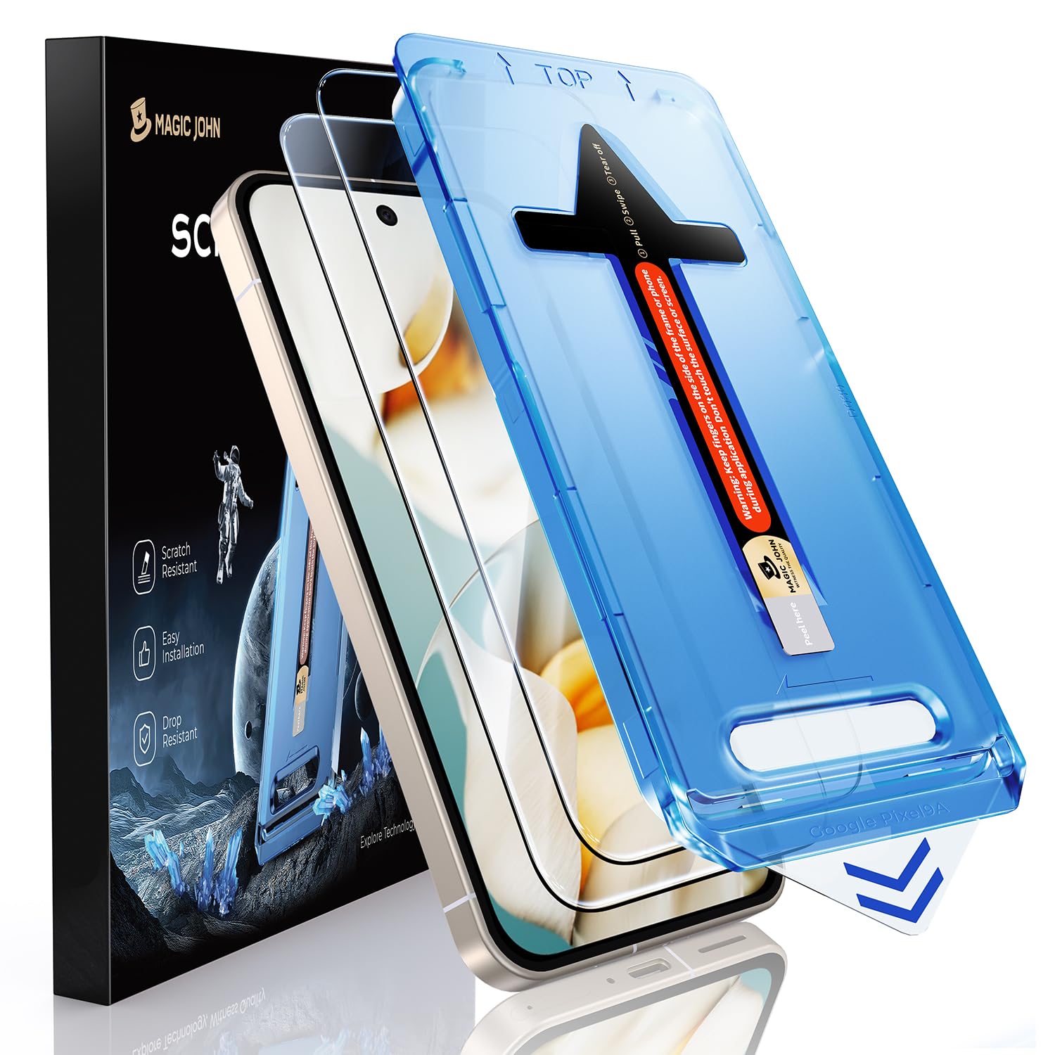 MAGIC JOHN für Schutzfolie für Google Pixel 9a, HD-Klar, Automatische Staubeliminierung, Displayschutzfolie mit Mühelose Installation, Blasenfrei, 9H Härte, 2 Stück