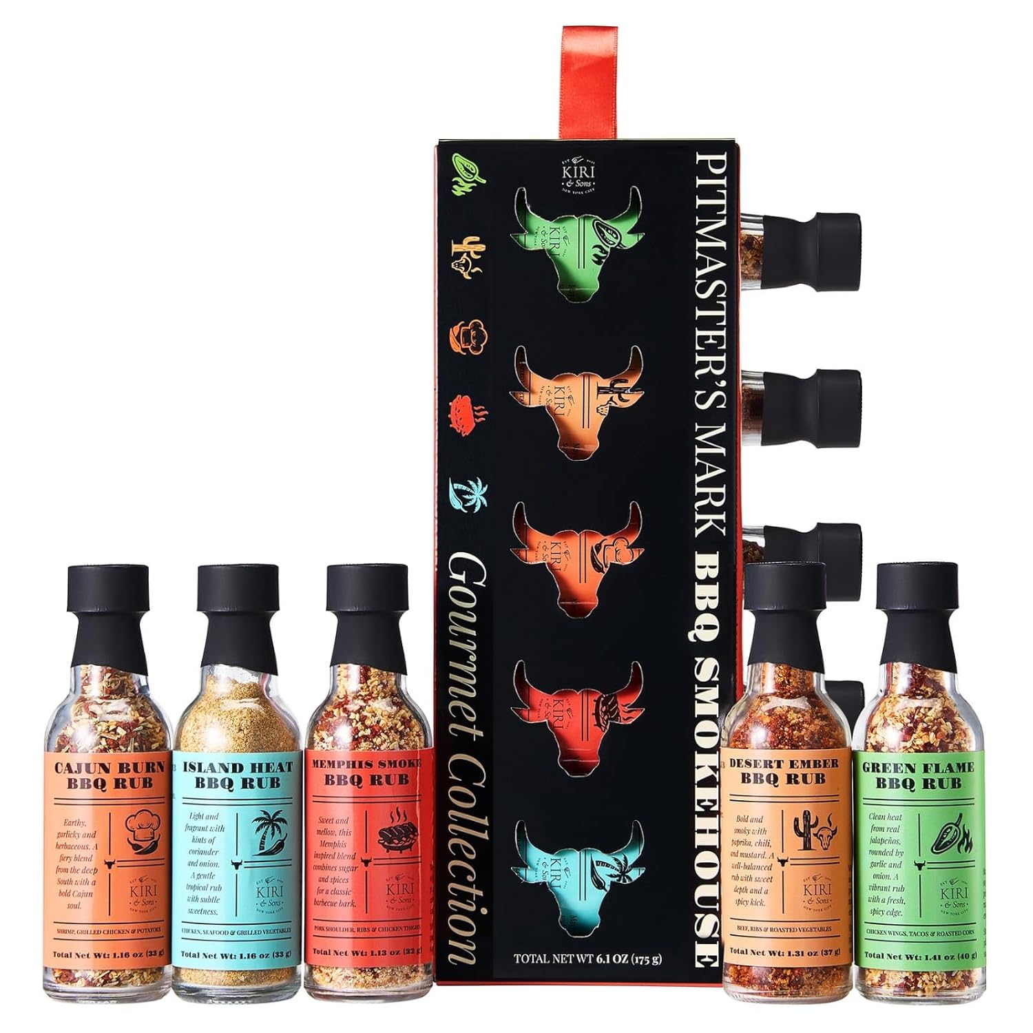 Smokehouse Pitmasters BBQ Rubs Gift Set – 5 Gourmet Seasoning Blends Including Cajun, Caribbean, Memphis, Southwest | Barbecue Spice Collection for Grilling & Smoking | Great Gift for Dads, Husbands