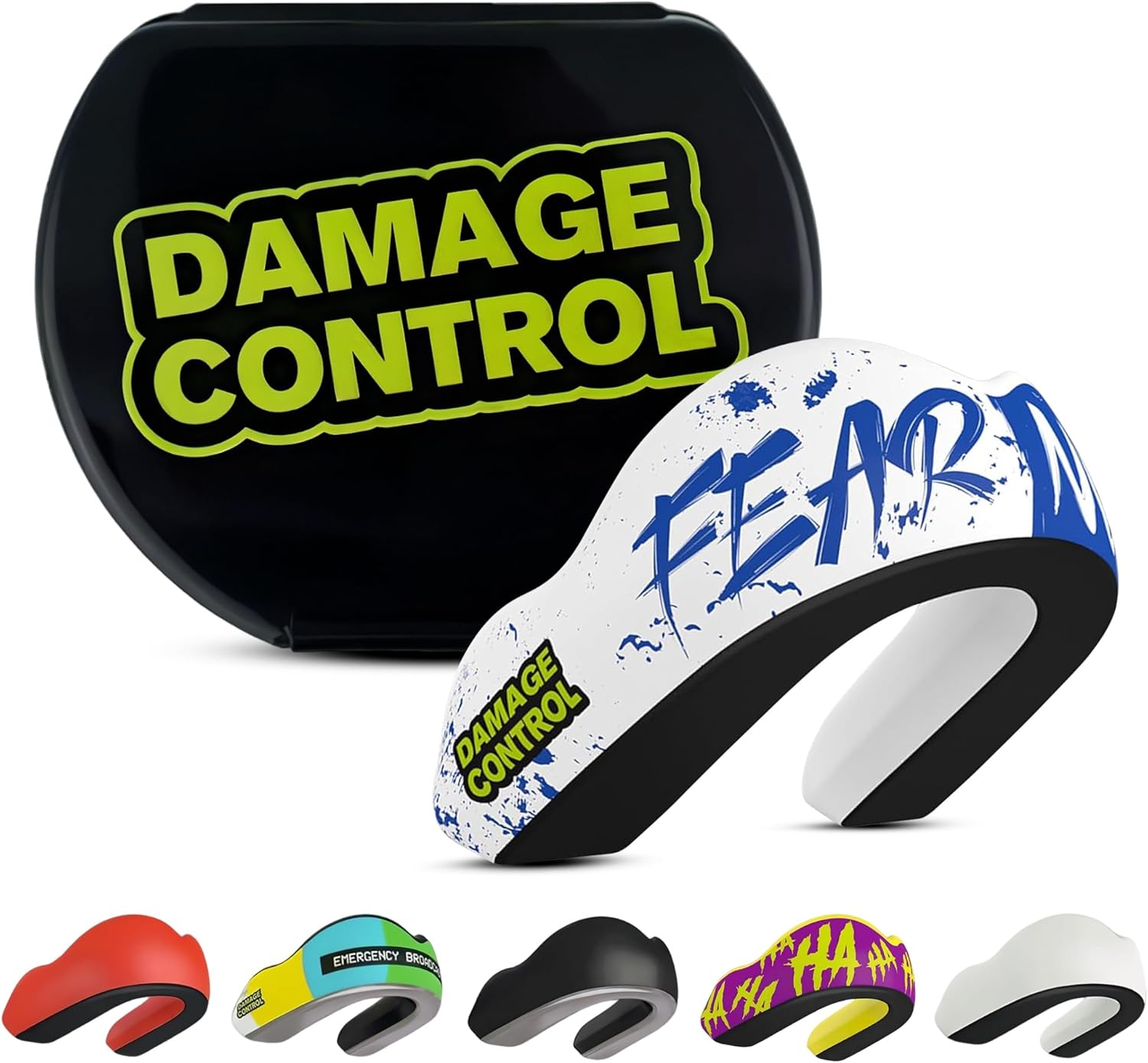 DAMAGE CONTROL Extreme Impact Mouth Guard – Sports Mouthguard for Boxing, MMA, BJJ, Hockey, Rugby, Lacrosse, & More – Mouthpiece for Teeth & Jaw Protection, for Youth & Adults (Fear None)