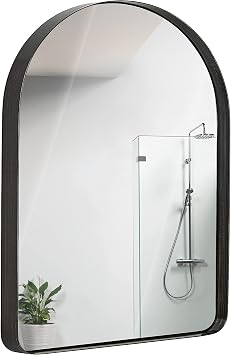 Hamilton Hills 24x36 inch Brushed Black Metal Framed Mirror - Hanging Wall Mounted Mirror - Arched Top Corner Deep Set Design Rounded Rectangle Mirror - Bedroom, Bathroom Vanity Mirrors for Wall