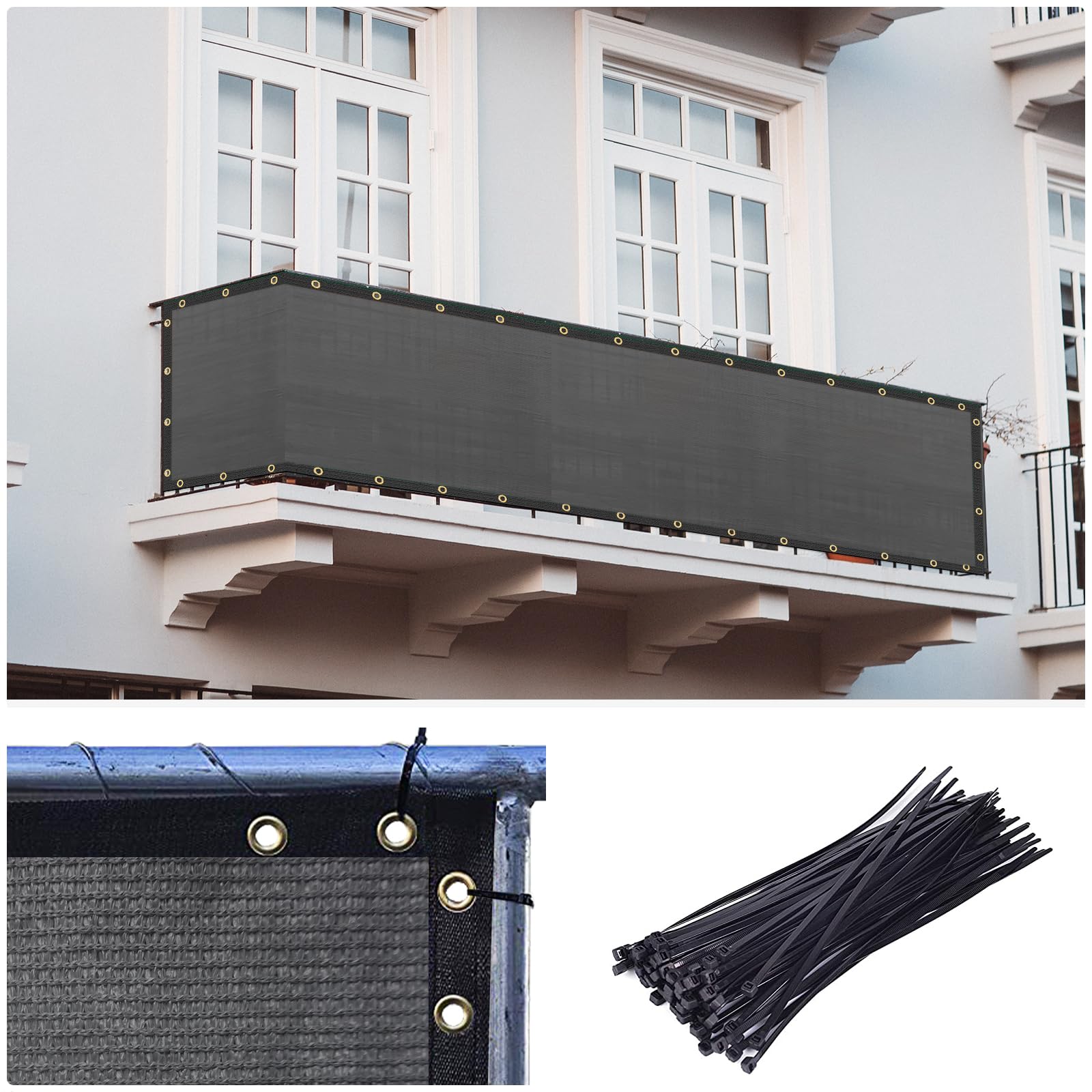 Cisvio 3'X16' Privacy Screen Fence 90% Blockage Heavy Duty Protective Covering Mesh Fencing for Outdoor Patio Lawn Garden Balcony Dark Grey