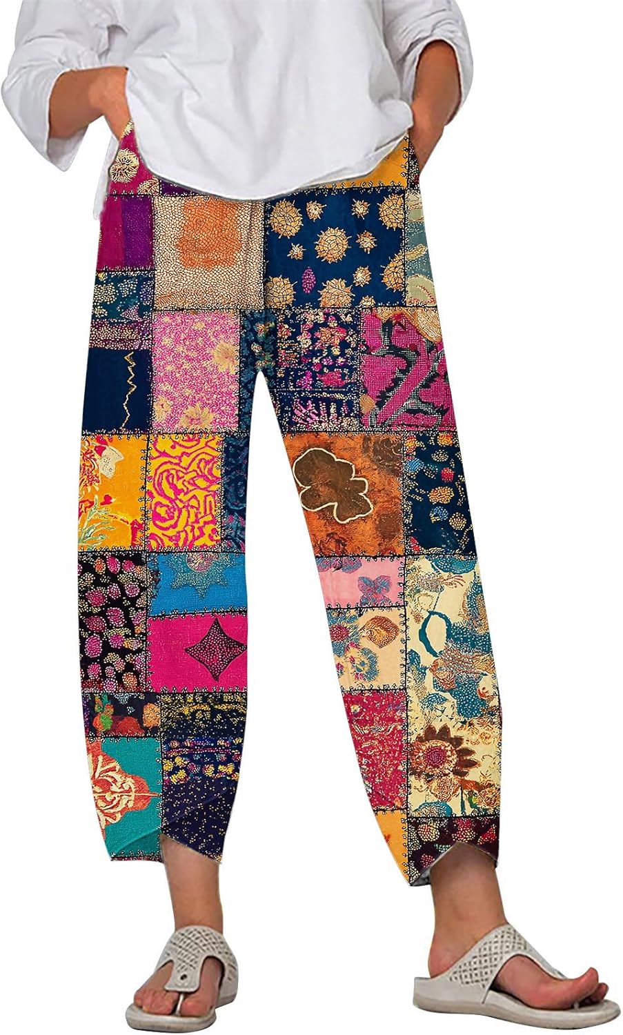 Capri Pants for Women Summer Beach Wide Leg Casual Comfy Elastic Waist Relax for Va...