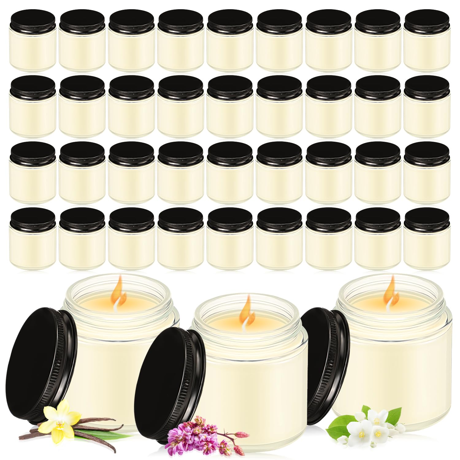 MTLEE 36 Piece Mini Mason Jar Candles 4 ounce Small Scented Jar Candles Mini Candles with Lids Candle Favors Bulk for Valentine's Day Birthday Wedding (Vanilla,Lilac,Jasmine)