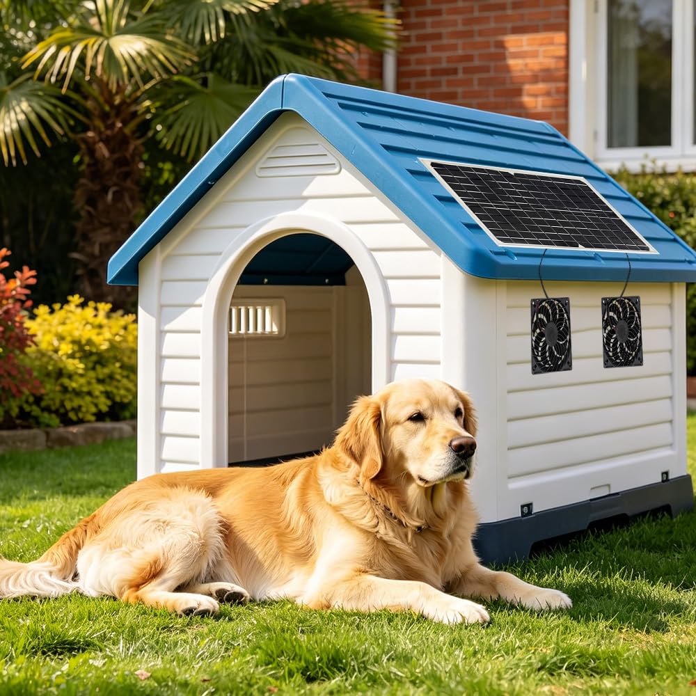Foreverup Solar Ventilator, 16W Solar Lüfter, Solarpanel Ventilator, Solarmodul Lüfter Kit mit DC Doppelventilator für Gewächshaus, Hühnerstall, Schuppen, Haustierhaus