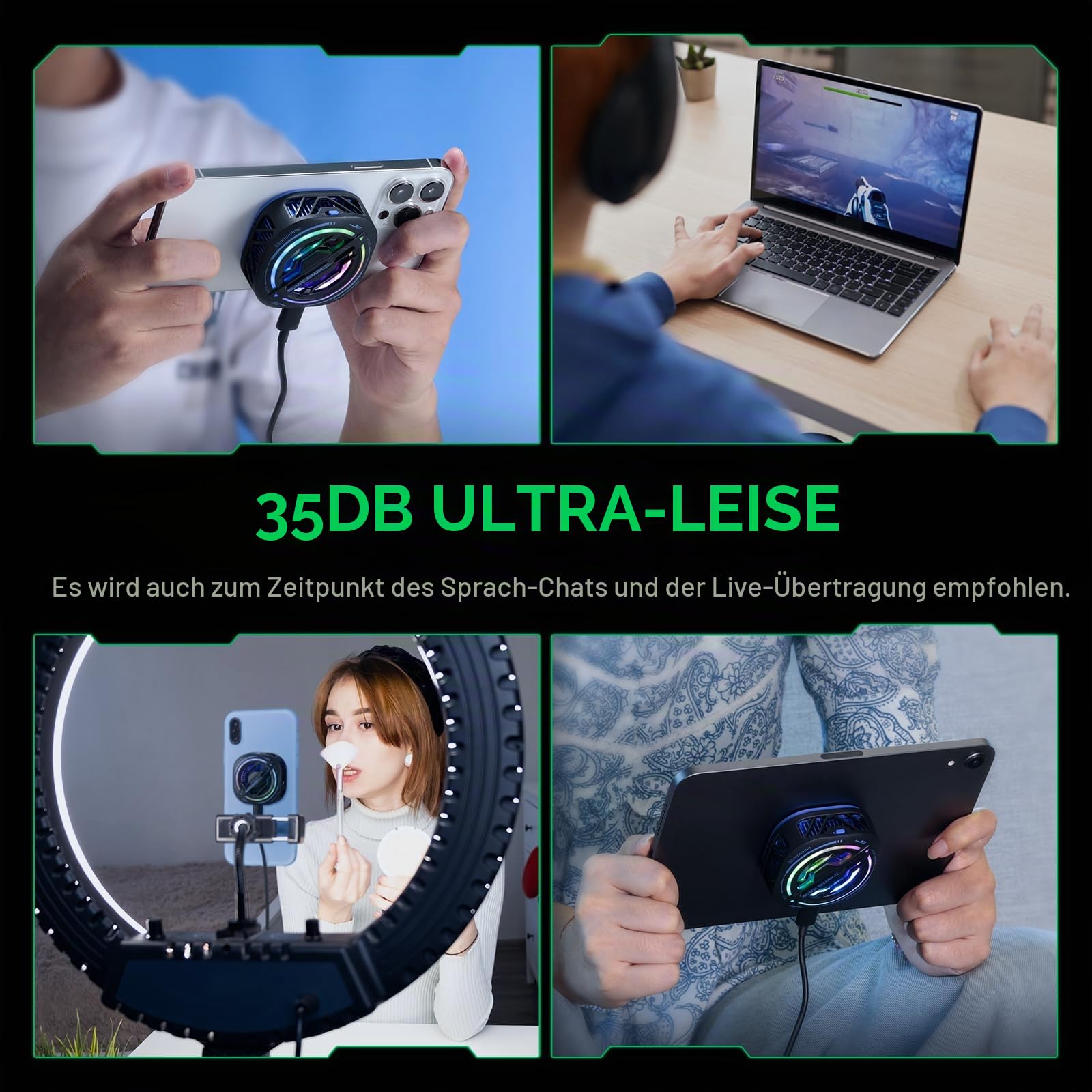 Black Shark Magnetischer Handy-Kühlerhandy kühler gaming, RGB-Ventilator, tragbarer leichter Handy-Kühlventilator, Handy-Heizkörper mit größerem Kühlbereich für Handy/Tablet/iPad (schwarz)
