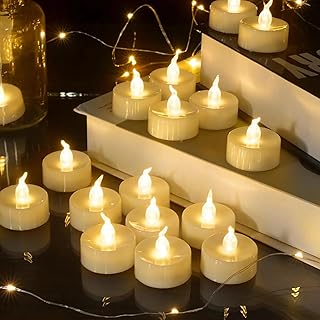 LED Tea Lights, 24 PCS Candle Tea Light Flameless LED Tealights No Flickering Electric Wedding Lights Battery Flameless Fake Candles Warm Yellow for Halloween Pumpkin Decor Birthday Christmas Wedding