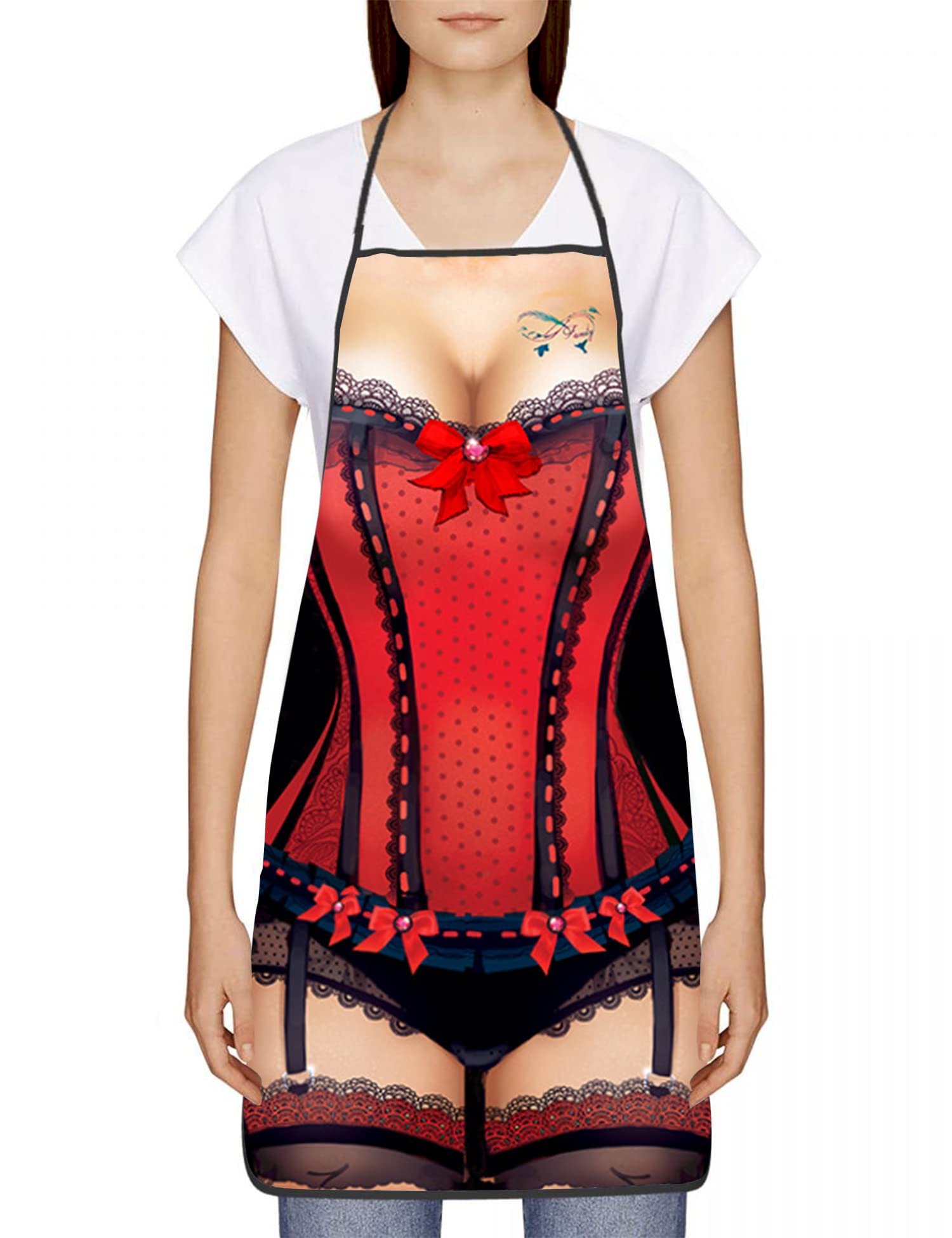 HANERDUN Delantal Lindo Patrón Princesa Style Puntos Falbala Mujeres Delantales Decorativo Cocinar Cocina con 2 Bolsillos Bowknot