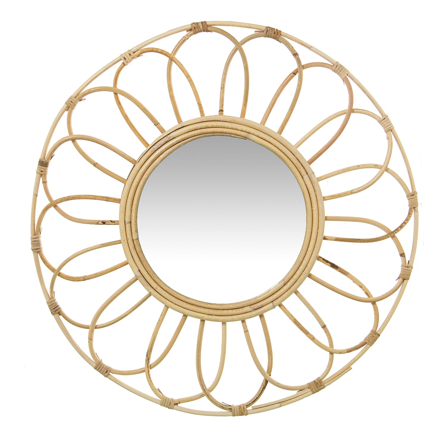 DRW Espejo de Pared Redondo de Ratan en Natural 60x60x2 cm