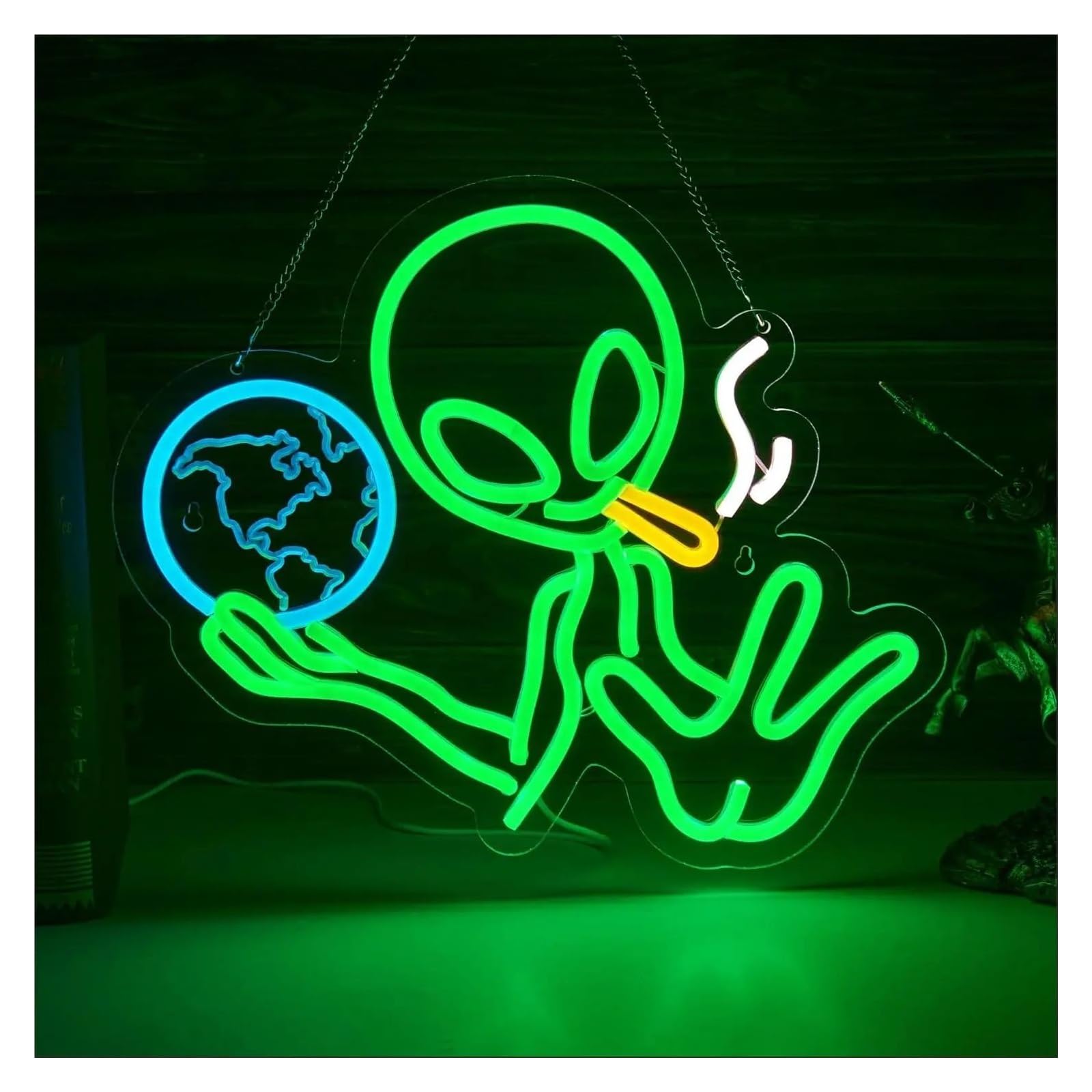 RONGCH Hanging Art Neon Signs Alien Earth Neon Sign Light Dimmable for Pub Party Man Cave Kids Bar Game Room Man Cave Wall Decor 39.6cmx33cm