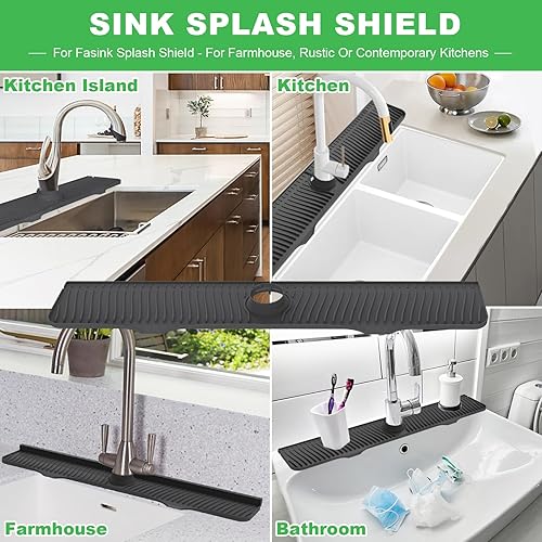 Miniatura 7 de highydroLED Protector contra salpicaduras para fregadero de cocina de 32 pulgadas, alfombrilla de silicona para atrapar agua, alfombrilla de