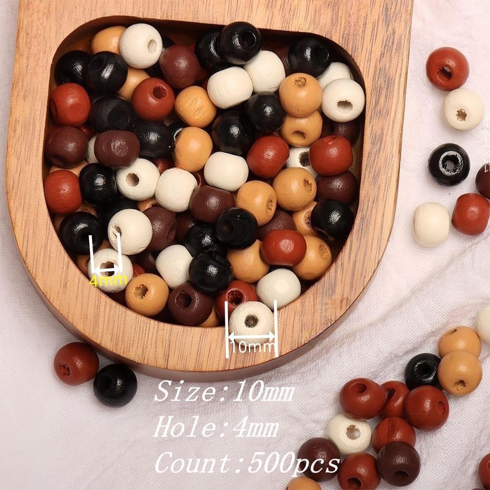 DAHI 500pcs Assorted 10mm Wooden Beads Colors Vintage Round Natural Wood Bead Macrame Spacer Wooden Beads for Necklace Bracelet MakingDIY Craft Handmade Decor（10mm） - Image 2
