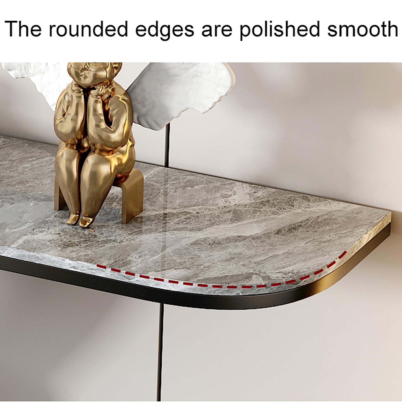 Elegante consolle stretta per piccoli spazi, mobile moderno in pietra con angoli arrotondati e robusto telaio in ferro, ideale per ingresso, corridoio, soggiorno