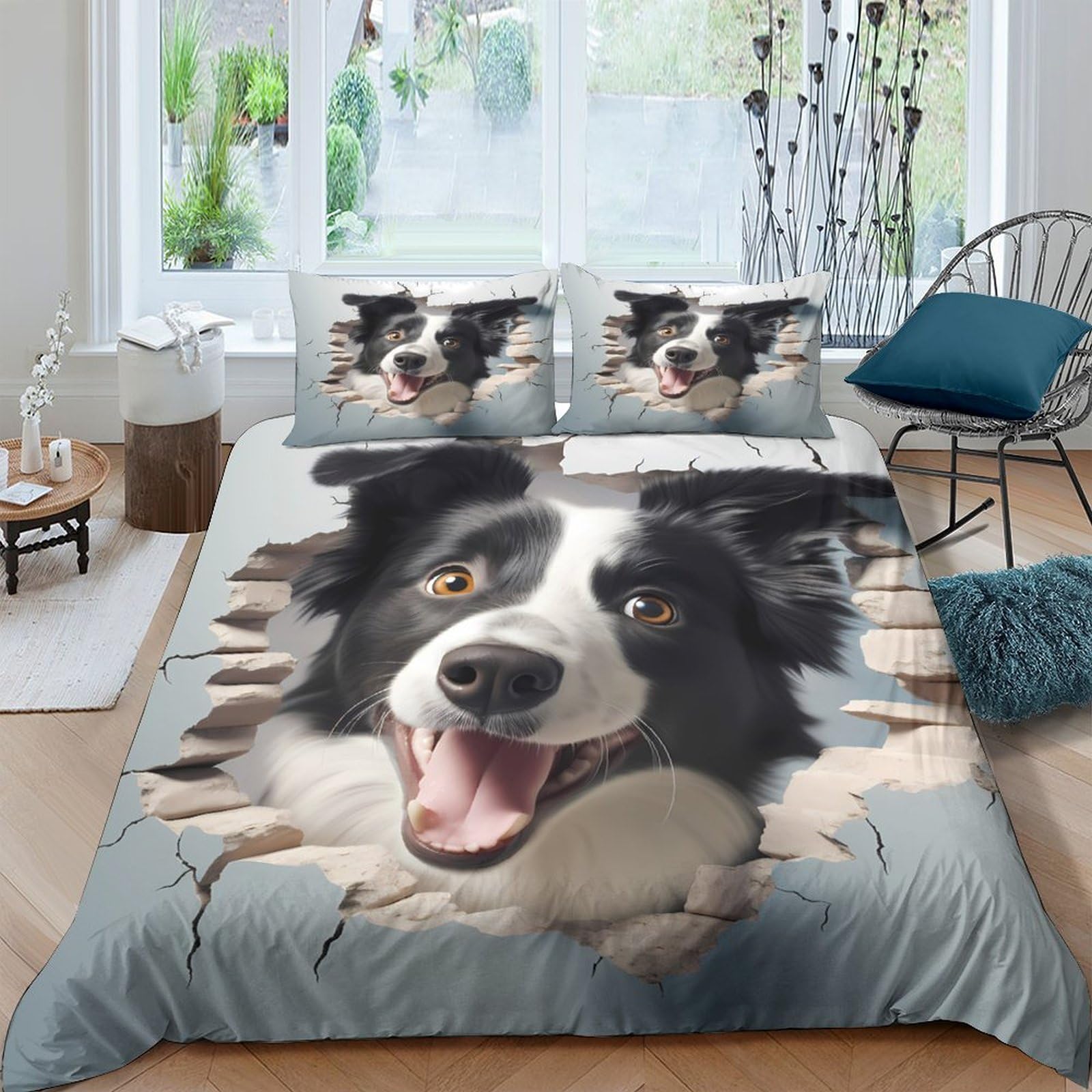 Ctjqhvkz Style-8 3D Printed Border Collie Fitted Sheet Microfiber Soft Breathable Dog Smile Bed Cover For Bedroom Dorm Mattress Decor Single（135X200cm）