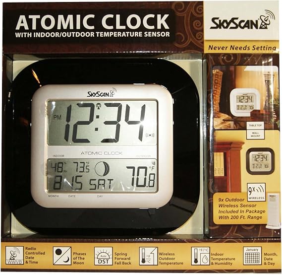 SkyScan Atomic Clock with Outdoor Temperature/Phases of the