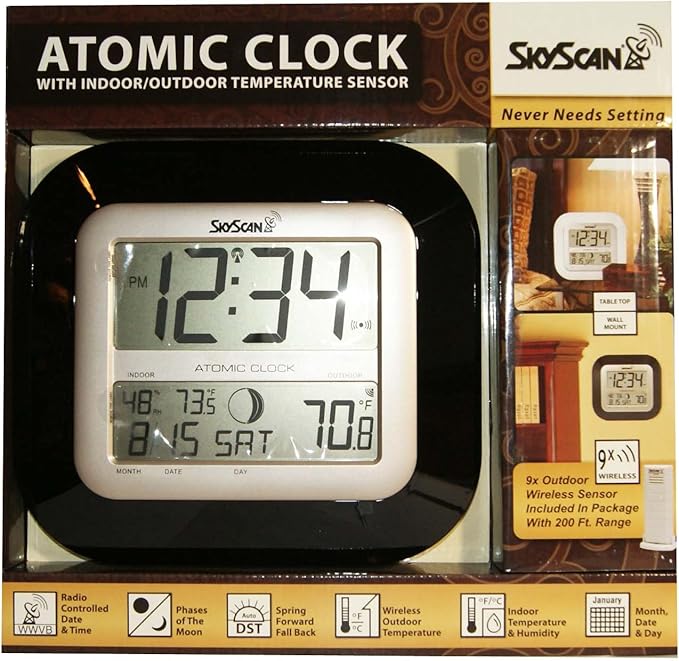 SkyScan Atomic Clock with Outdoor Temperature/Phases of the