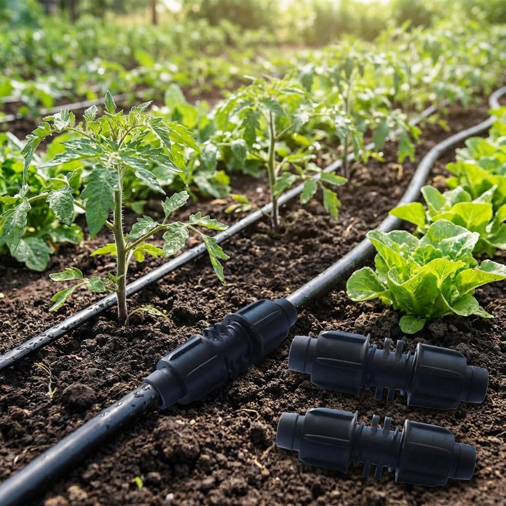 Suinga Pack 100 Connettori Unione per Tubo di Irrigazione a Goccia 16mm | Raccordo per Tubo di Irrigazione, nero