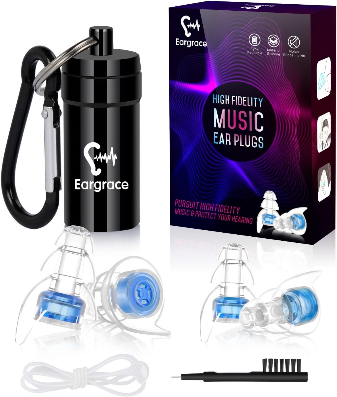 High Fidelity Concert Ear Plugs, 2 Pairs Hearing Protection Noise Reduction Musicians Ear Plugs with Aluminum Carry Case for Musicians, DJ, Festival, Motorcyclists and Loud Events(NRR 23dB)