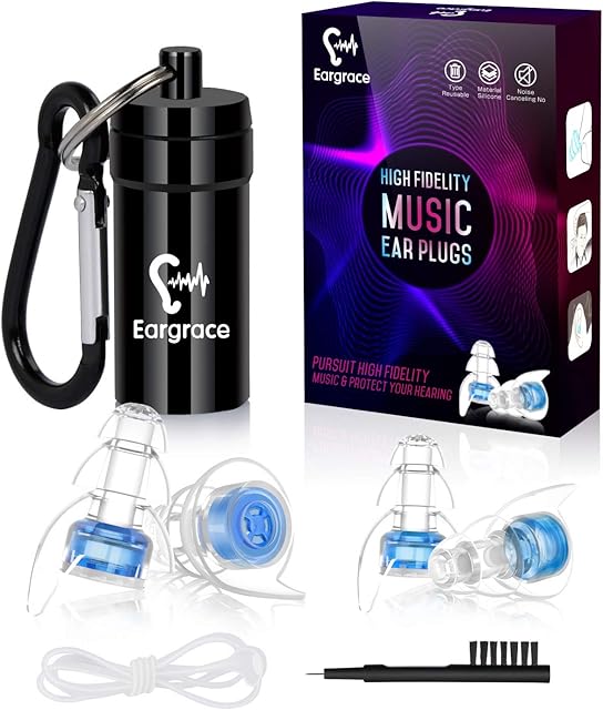 Eargrace High Fidelity Concert Ear Plugs, 2 Pairs Hearing Protection Noise Reduction Musicians Ear Plugs with Aluminum Carry Case for Musicians, DJ, Festival and Loud Events(NRR 23dB)