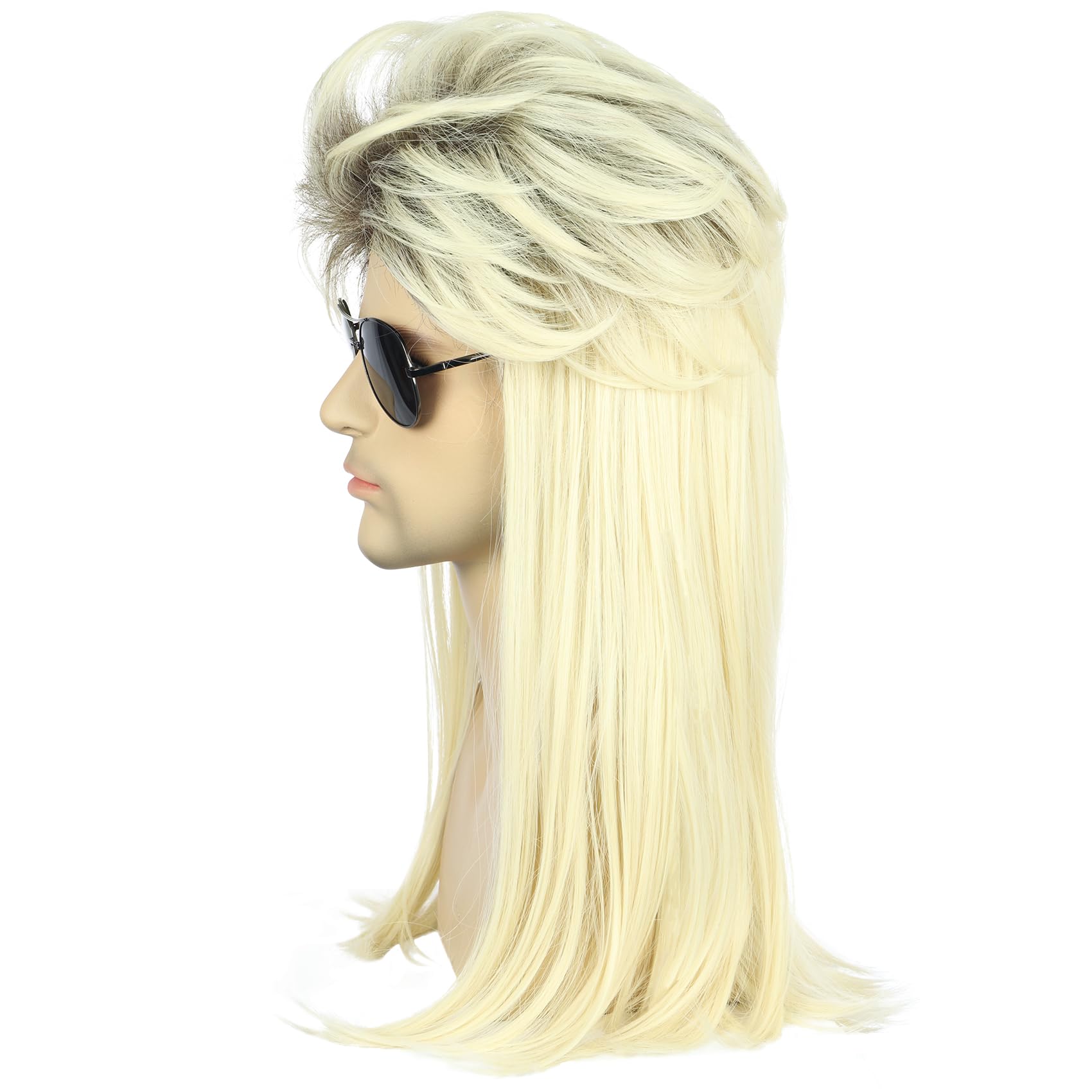 karlery Men Women Long Straight Ombre Blonde Wig 70s 80s Mullet Punk Rocker Wig Halloween Party Wig - Image 4