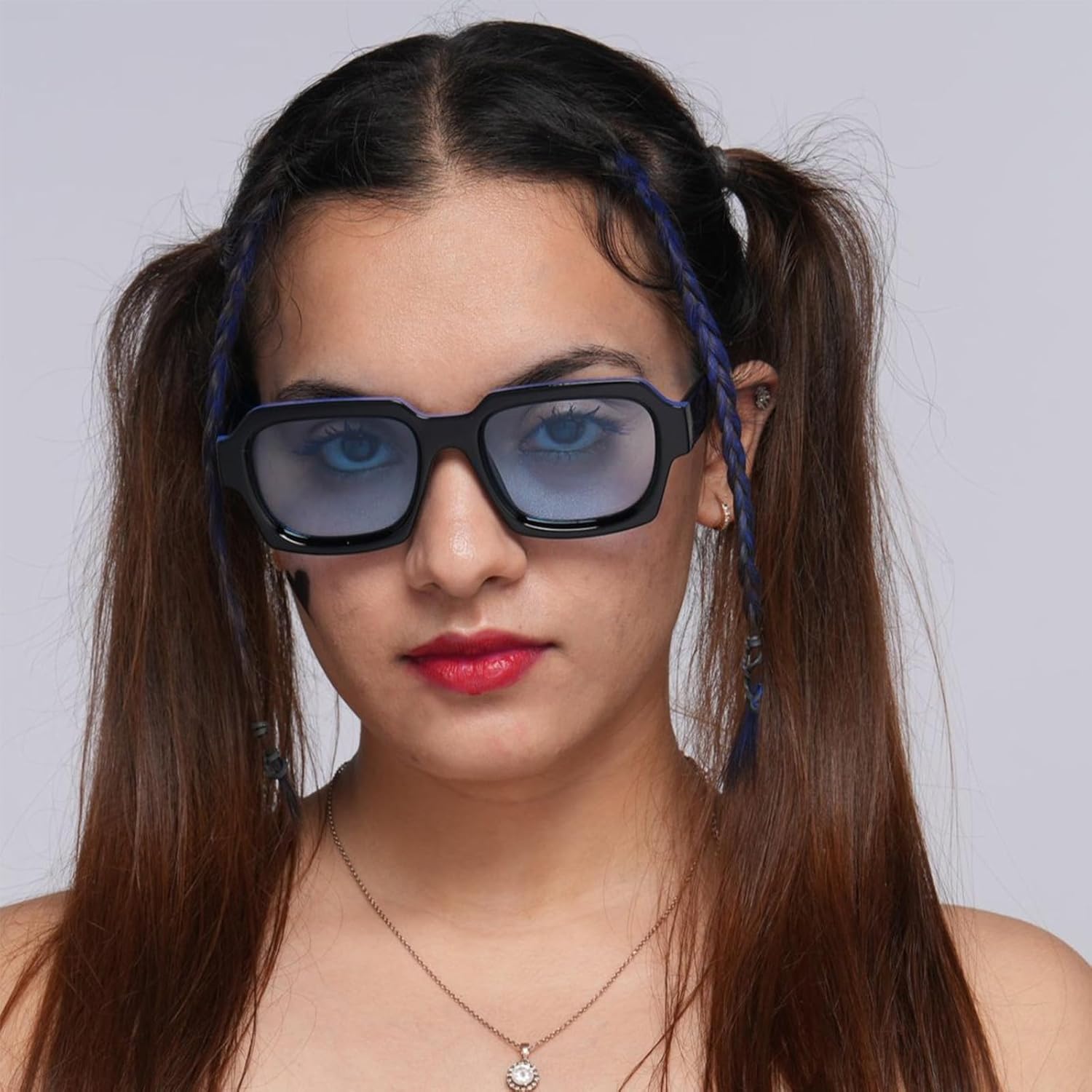 Retro Chunky Rectangle Sunglasses for Men Women Trendy Small Square Thick Sun Glasses Hexagon Shade - Image 2