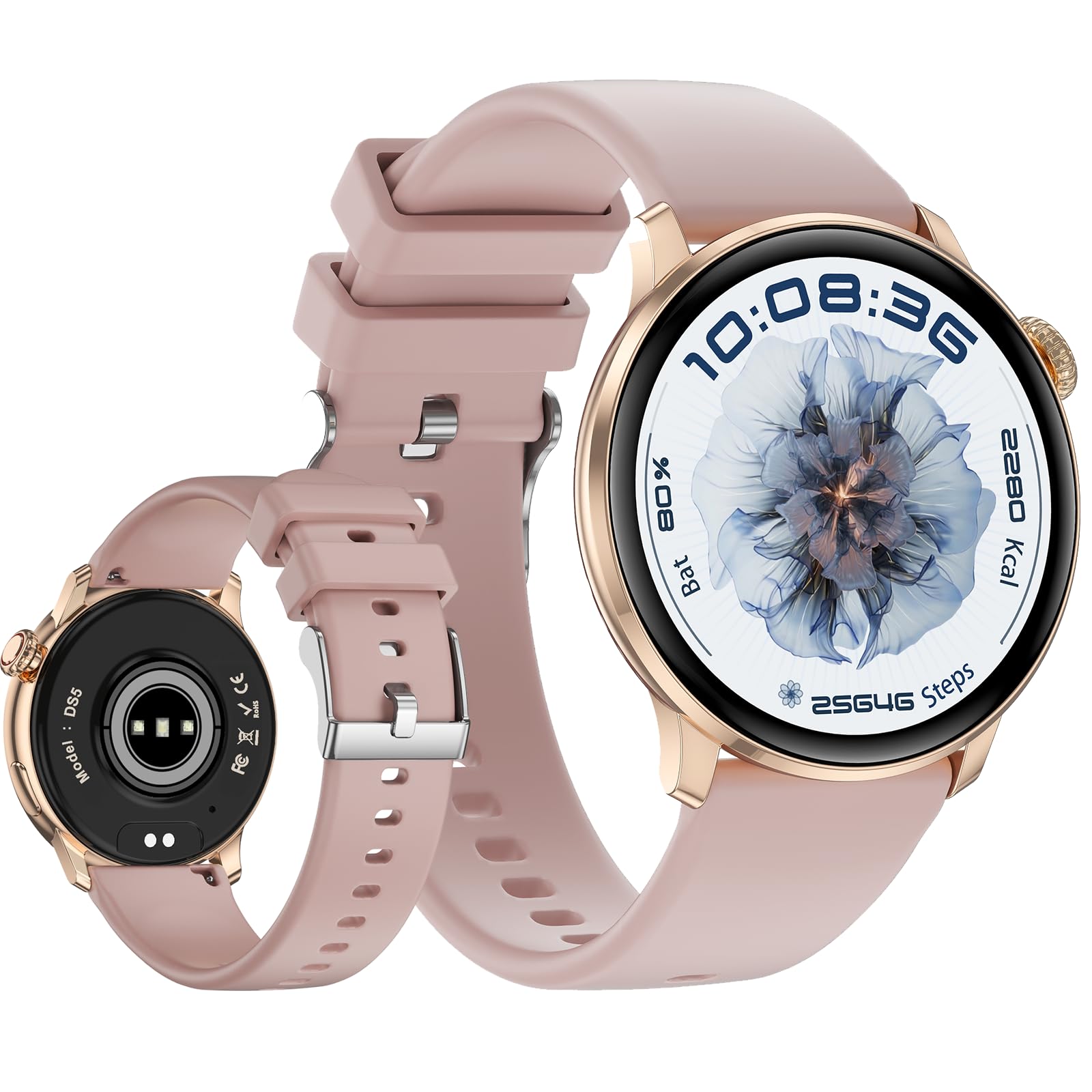 Yihou Smart Watches Fitness Tracker for Women Fitness Watch with Heart Rate Monitor Sleep Monitoring Bluetooth Call for Android iOS Rosegold Silicone