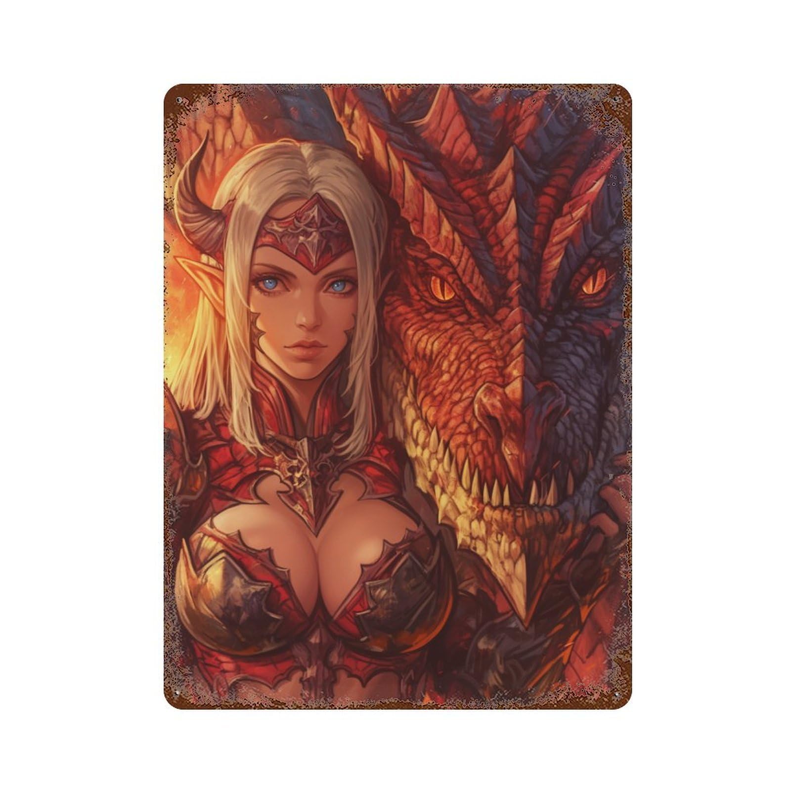 Dragon Armor Fantasy Artwork-5 Rustic Tin Plaque 15.7"x11.8", for Pub, Kitchen And Man Cave Decor, Vintage Wall Decor