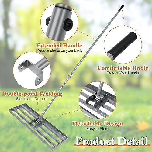 Miniatura 5 de 30 rastrillos de nivelación de césped, herramienta de nivelación de patio con mango largo extendido de 76.5 pulgadas, herramienta resistente 30 × 10