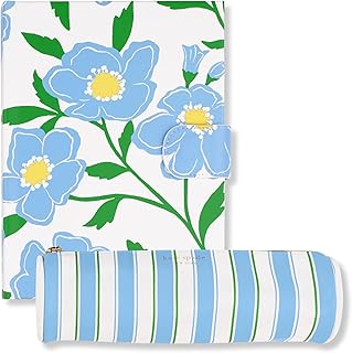 Kate Spade New York Diario de escritura forrado con estuche para bolígrafo, diario de cuero vegano con 168 páginas, bolsa con cremallera para suministros de oficina, diseño floral de sol