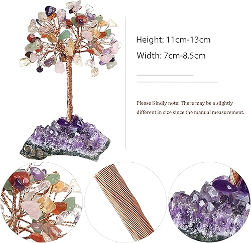 Miniatura 8 de mookaitedecor Árbol de cristal natural de aguamarina y amatista con base de cristal de amatista, figuras de árbol de dinero Feng Shui, decoración de