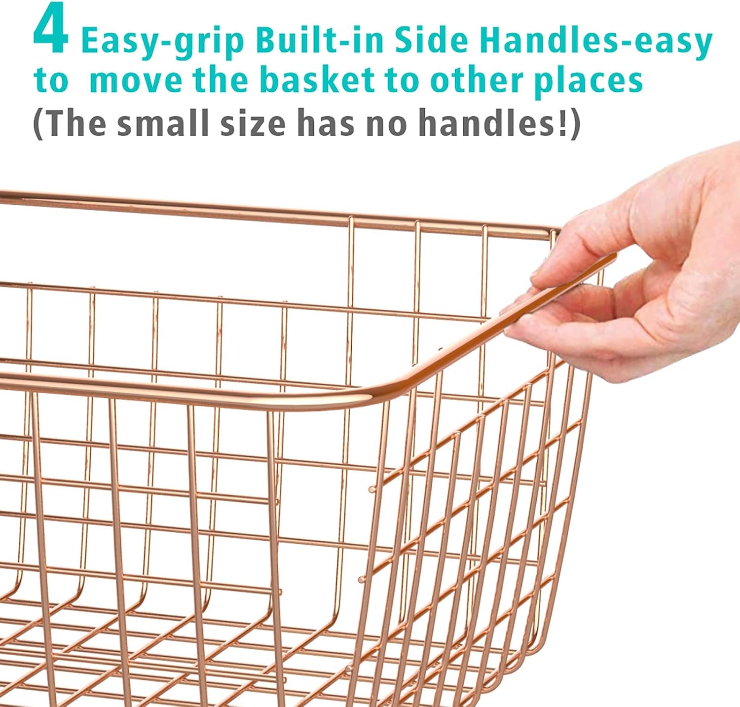 Wire Storage Basket, F-color 6 Pack Multi Size Metal Baskets for Storage Organizer for Pantry, Shelf, Freezer, Kitchen, Cabinet, Bathroom, Rose Gold