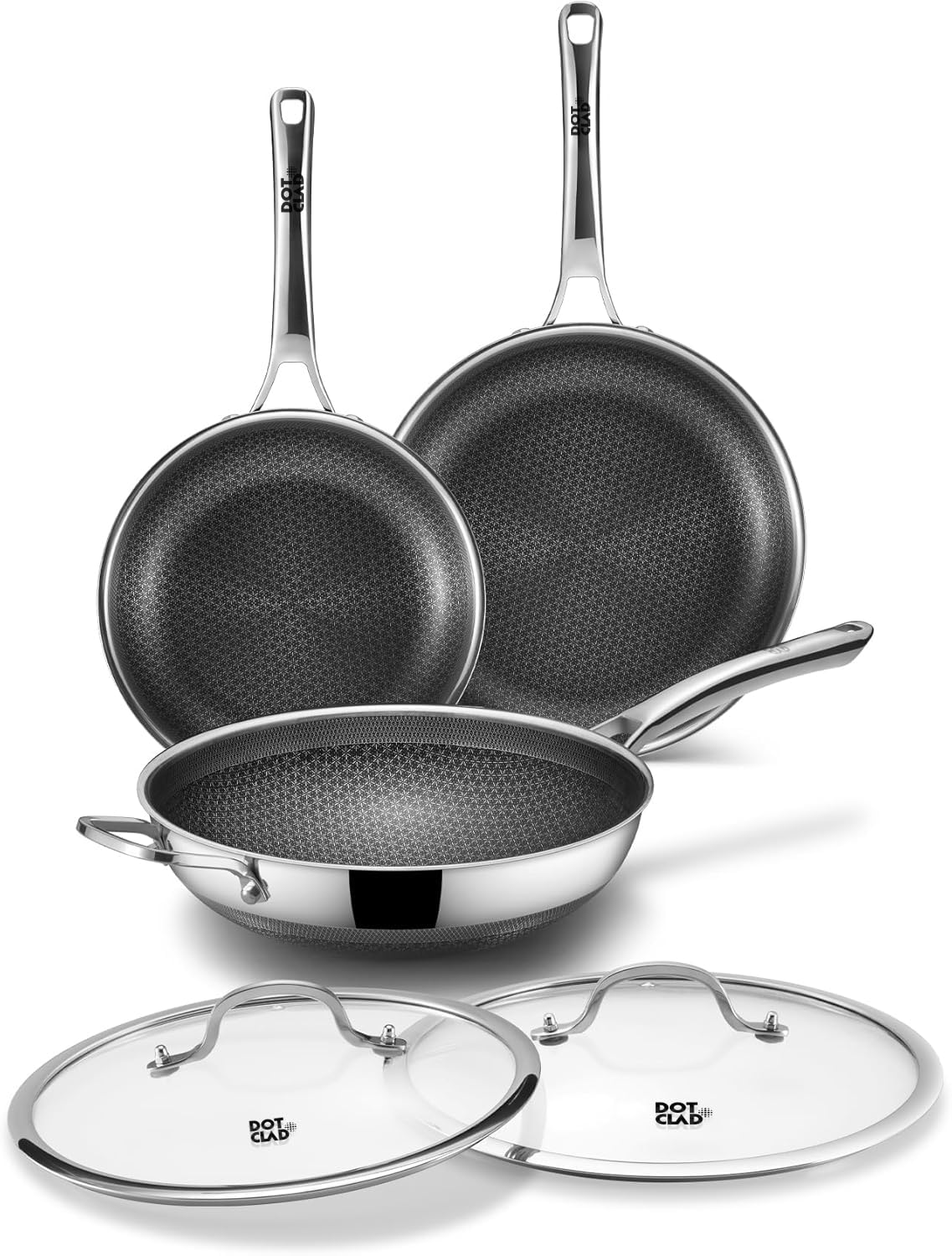 Hybrid Wok & Frying Pans, Stainless Steel Nonstick Cookware Set, 3-Piece | 12" Wok w/Lid,…