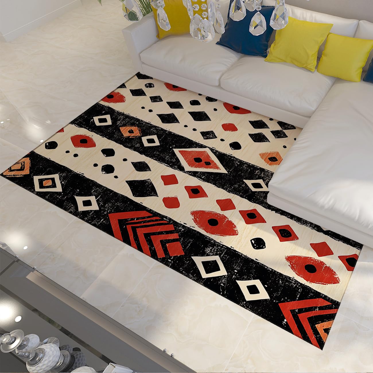 Tapis lavable antidérapant chevron abstrait en flanelle douce pour chambre et séjour