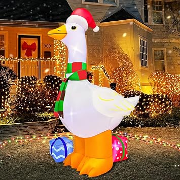 KOOY 6FT Inflatable Christmas Decorations, Christmas Blow Ups Yard Decorations with LED Light Up, Goose with Gift Box Inflatable Outdoor Decorations for Xmas Yard Decor