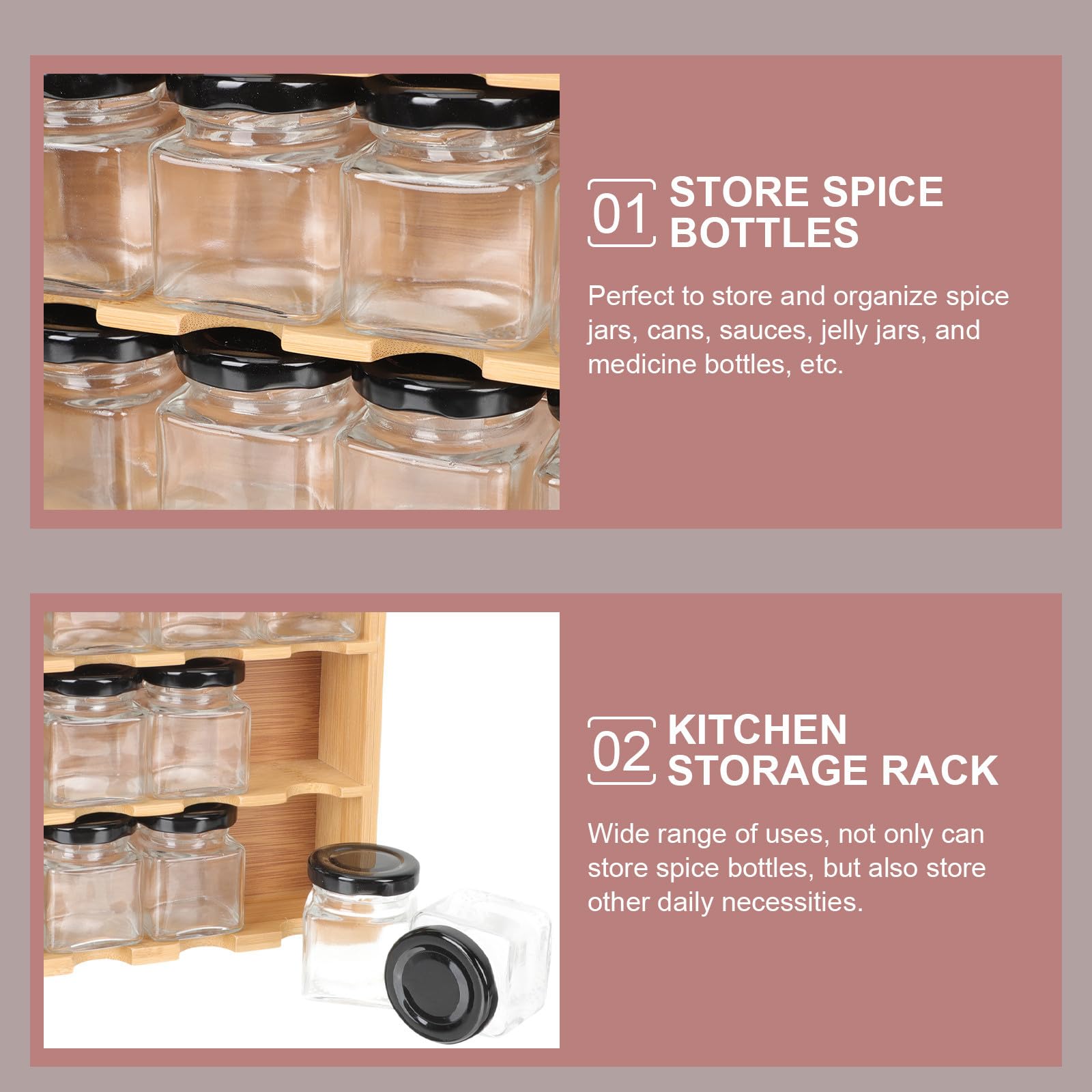 PRETYZOOM 1juego Estante para Especias de Madera con Compartimentos Soporte de Almacenamiento Grande para Botellas de Condimentos Organizador de Cocina de Mesa o Pared para Mantener Orden