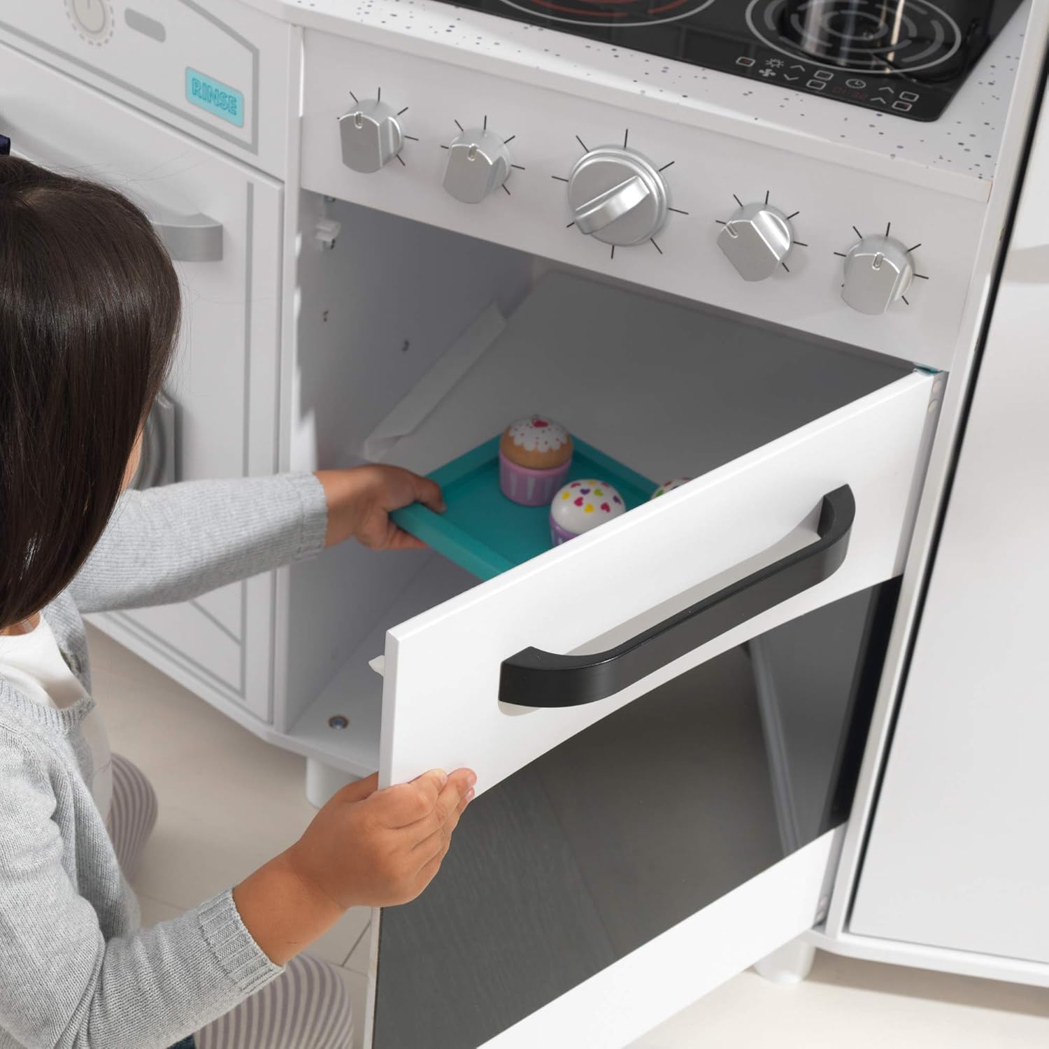 KidKraft Large Wooden Play Kitchen with Lights & Sounds, Icemaker, Play Phone, White, Gift for Ages 3+ : Toys & Games