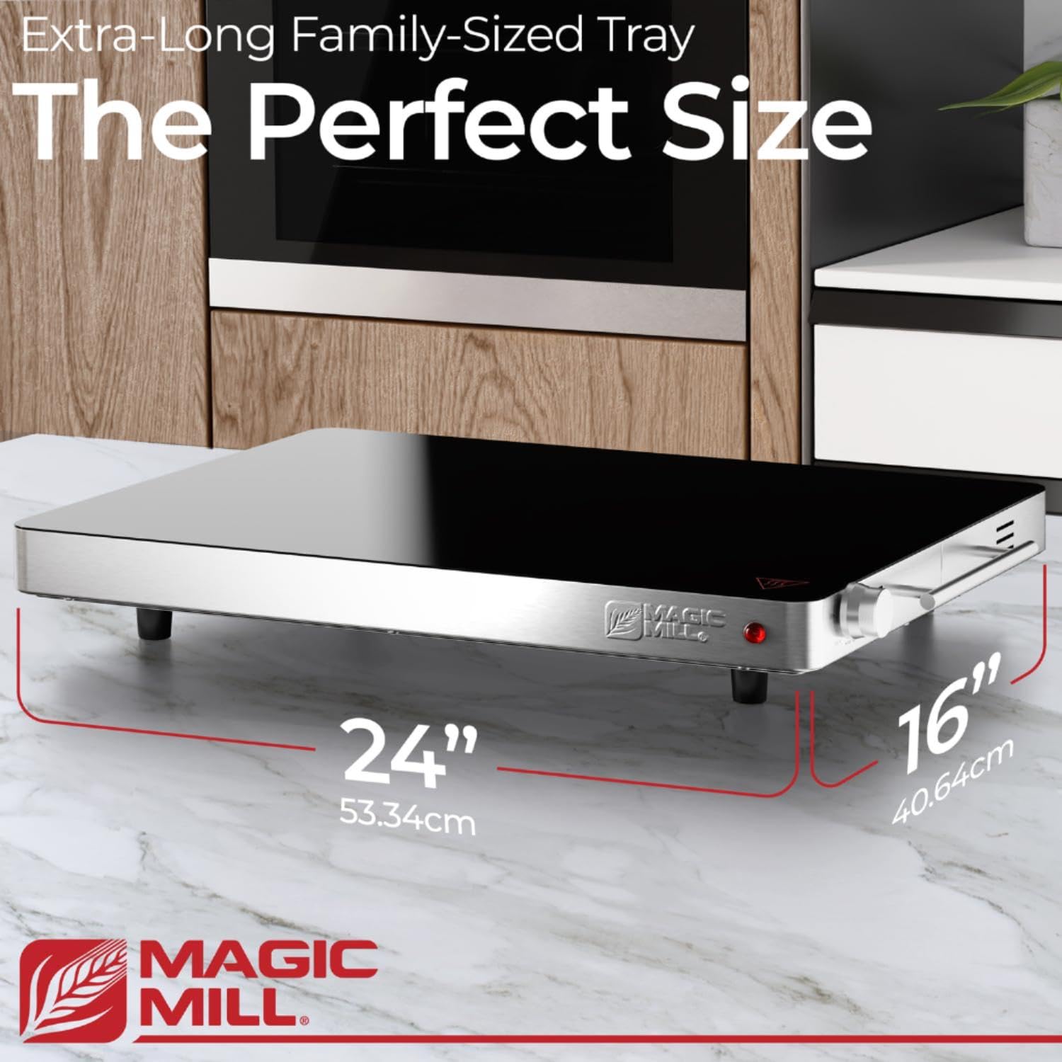 Magic Mill Premium-Grade Glass Food Warmer for Parties Buffet, XL Stainless Steel Modern Electric Warming Tray, Adjustable Temperature Control, Advanced Precision-Engineered Heating System Size-21x16, view 7