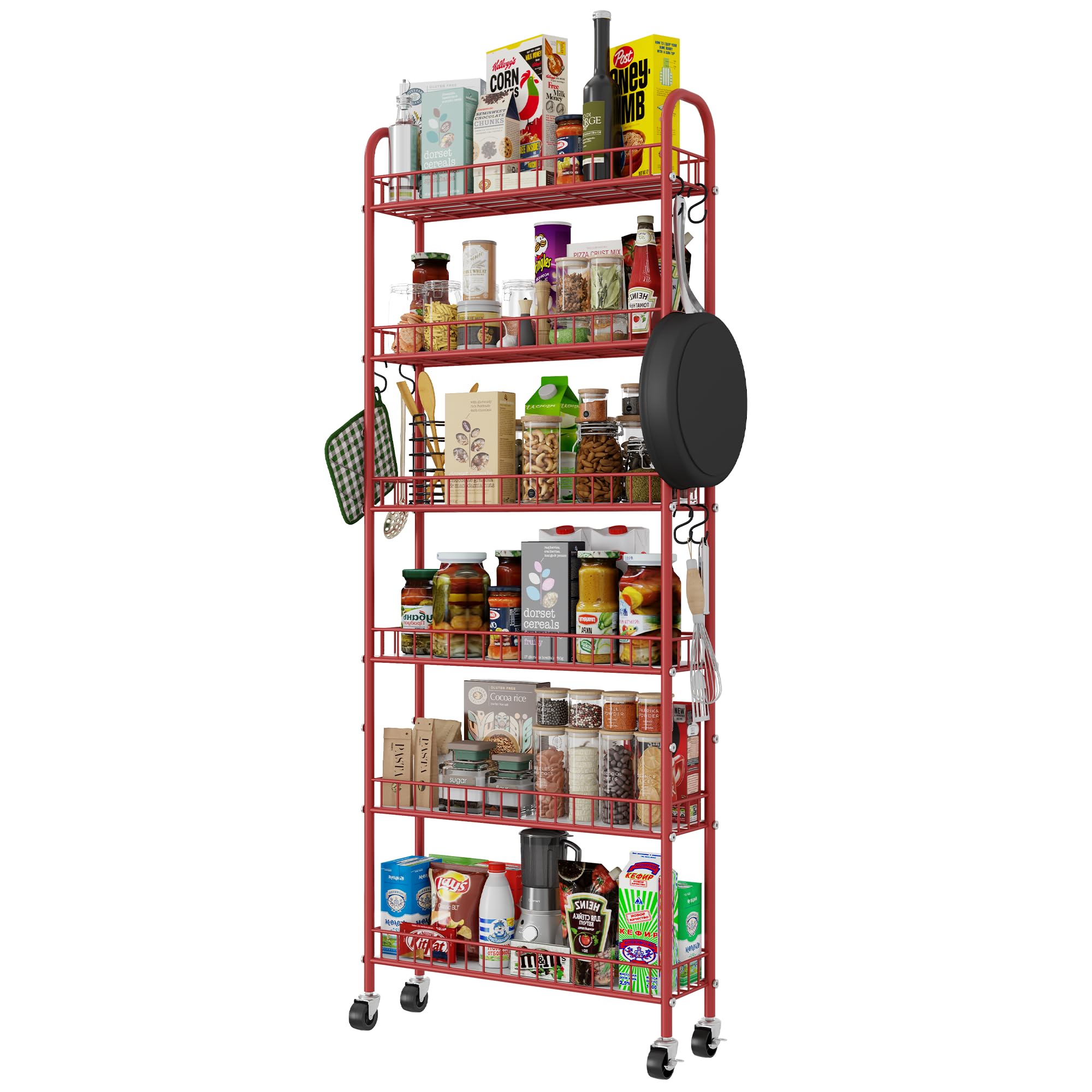 Slim Rolling Storage Cart 6 Tier (Red)