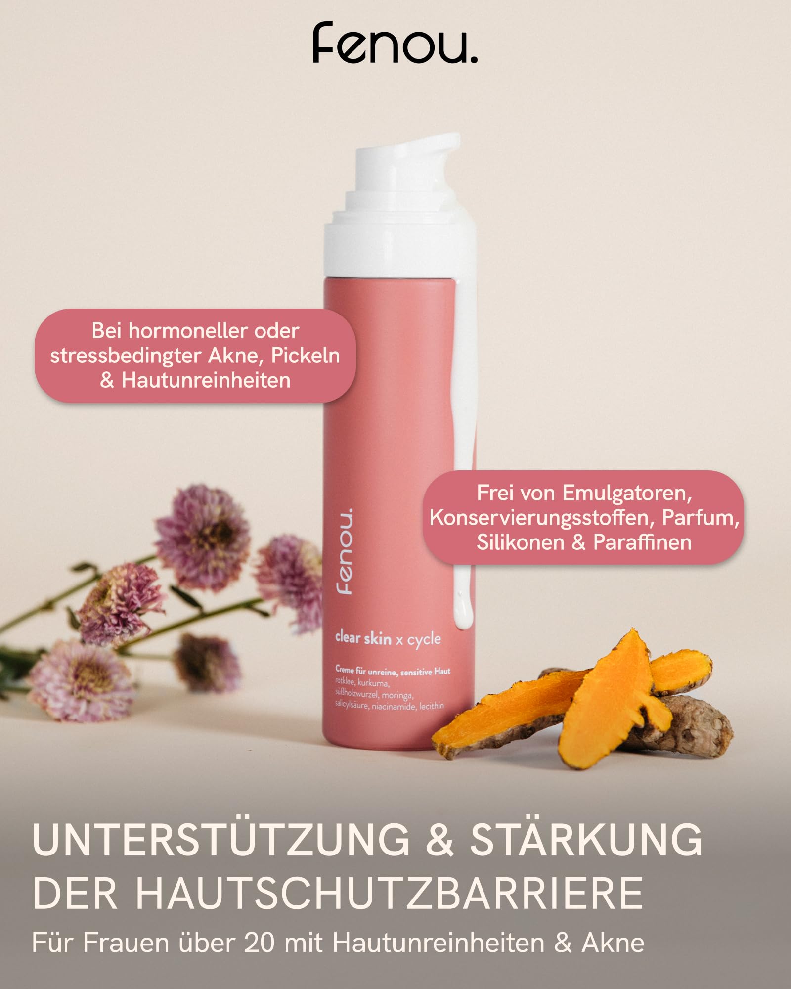Fenou Akne-Creme für unreine Haut | Hautbarriere-Stärkung mit OLT®-Technologie | Ohne schädliche Inhaltsstoffe | Clear Skin Pflege für Frauen ab 20