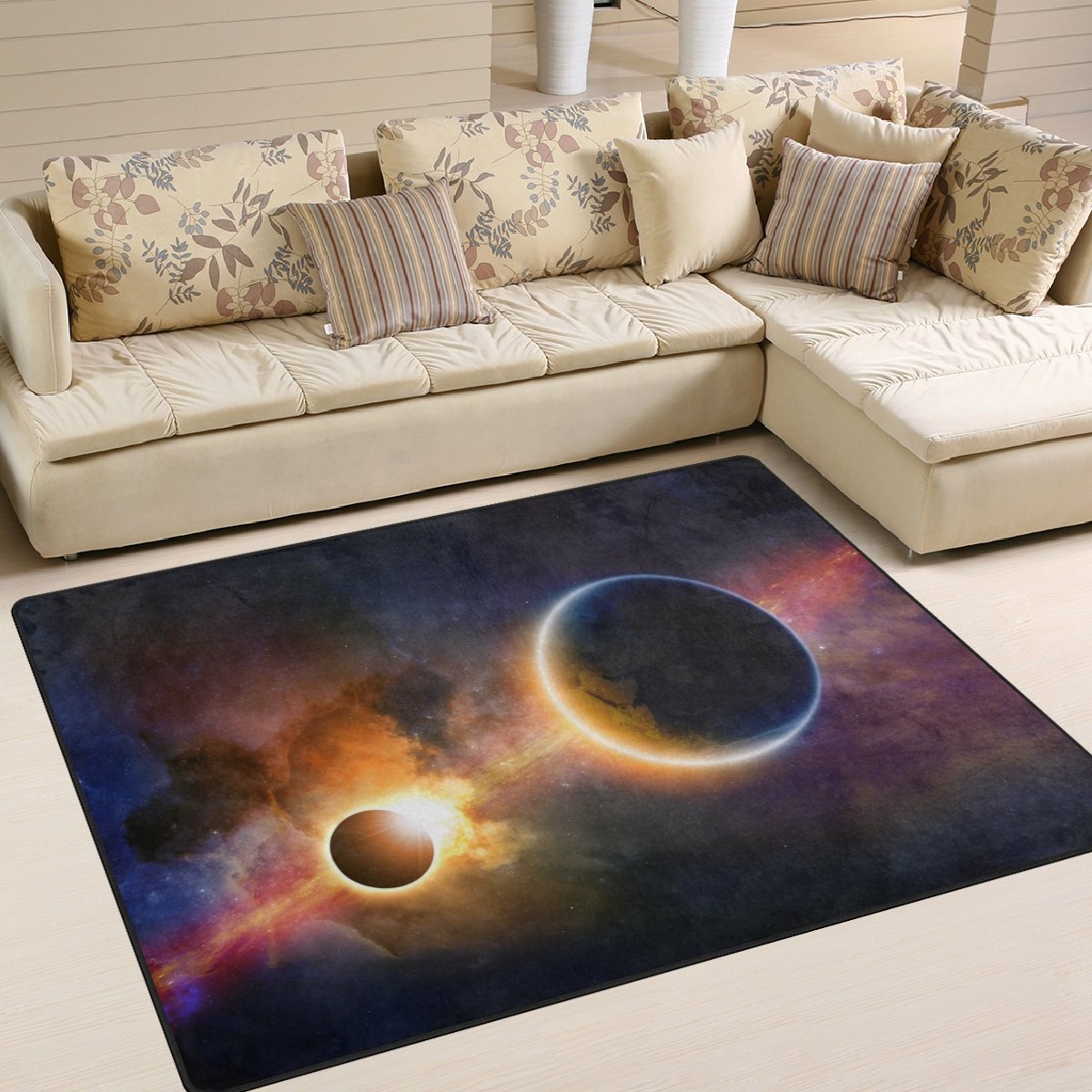 Use7 Scientific Earth Planet Galaxy Nebula Area Rug Rugs for Living Room Bedroom 203cm x 147.3cm(7 x 5 feet)